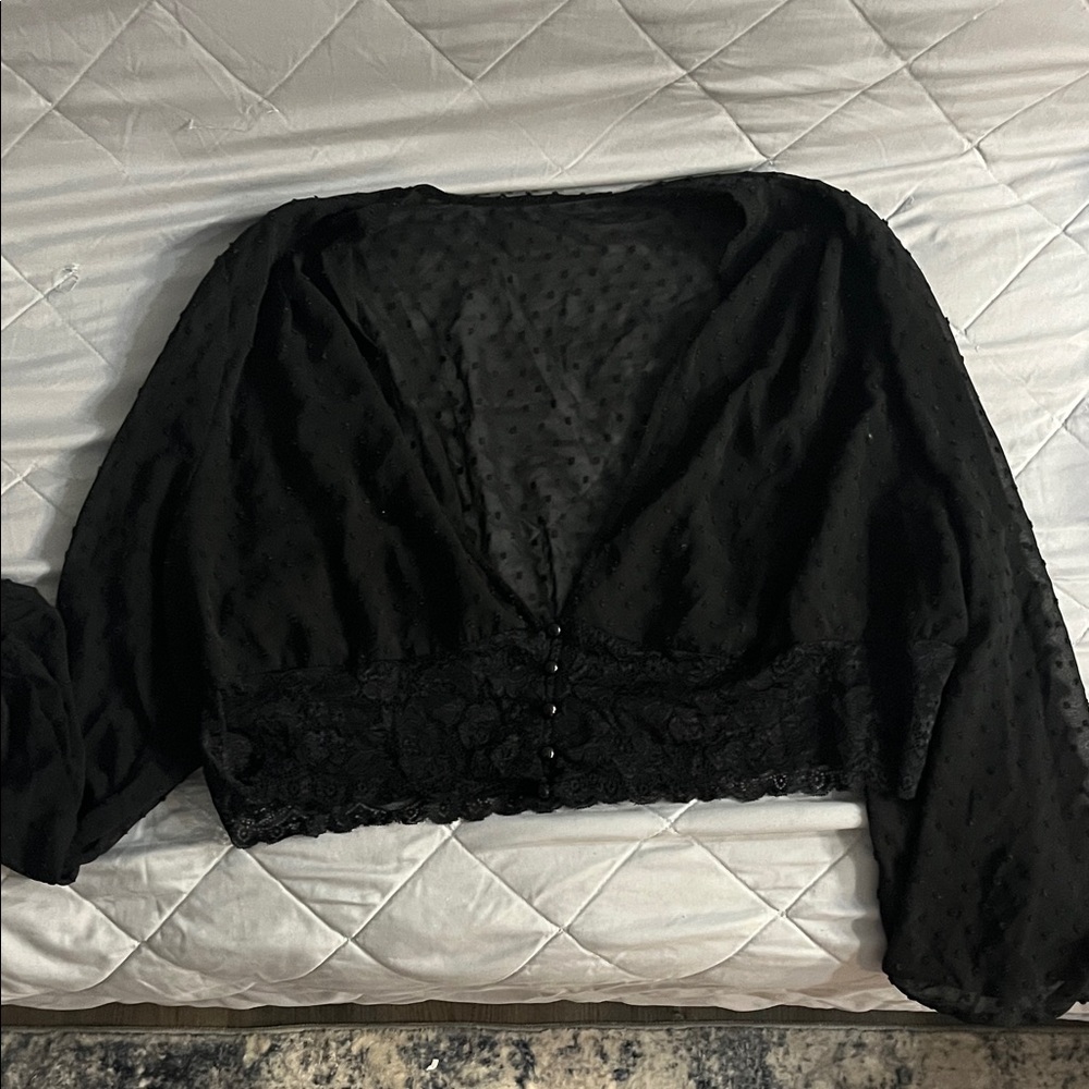 SHEIN Black Sheer Lace Crop Top